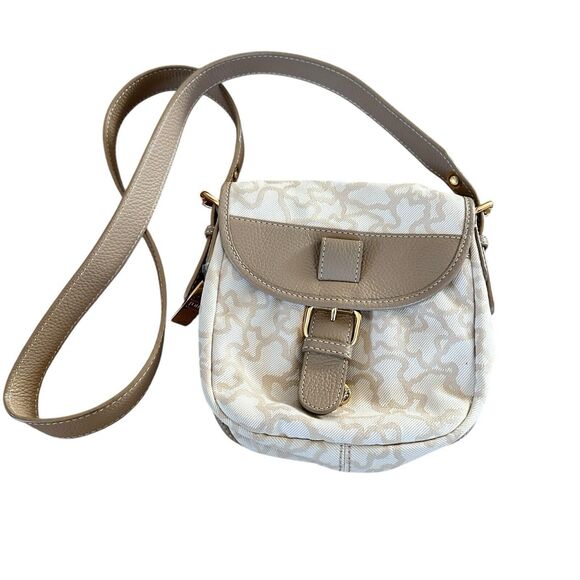 Tous Kaos logo icon crossbody leather canvas bag 9''x9''x3'' - Picture 3 of 15